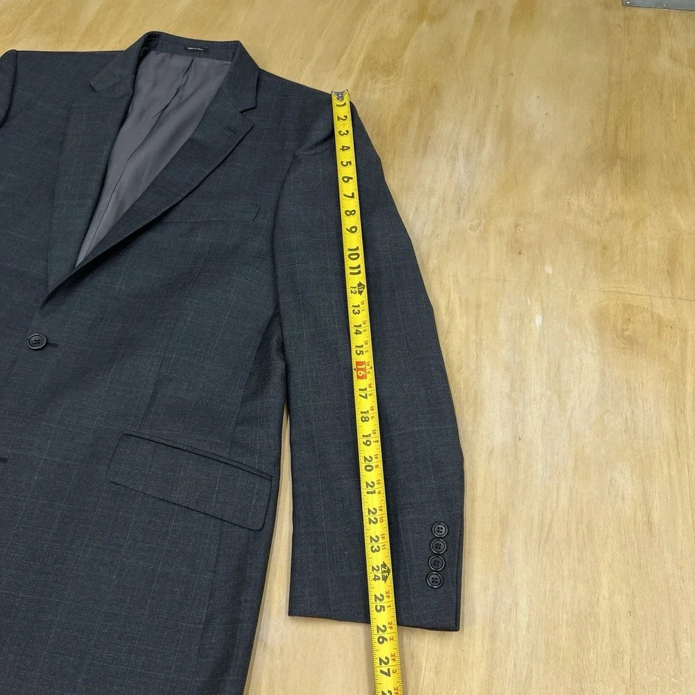 Joseph Abboud Custom Suit Mens 44L Long Pleated Pants 37x31 Dark Gray/Blue Plaid